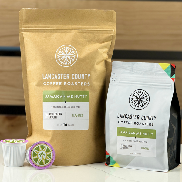 Jamacian Me Nutty - Caramel, Vanillia, and Nut Flavored Coffee Beans and KCups by Lancaster County Coffee Roasters