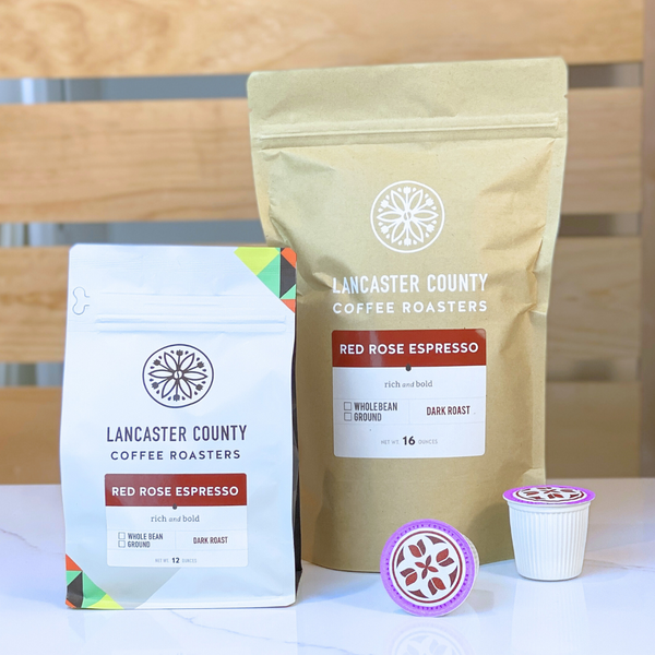 Red Rose Espresso Coffee KCups & Bags Roasters by Lancaster County Coffee