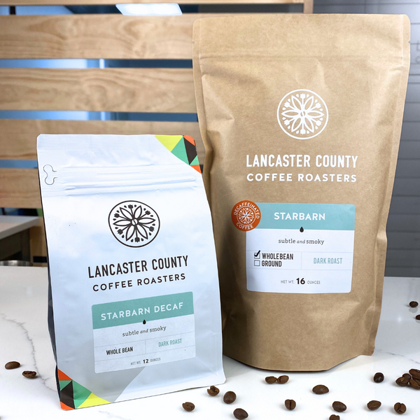 Starbarn Decaf subtle and smoky coffee beans- lancaster county coffee.