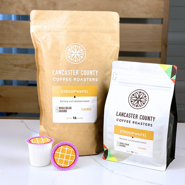 Stroopwafel Buttery and Caramel Sweet Amish Coffee Bags and Kcups - Lancaster County Coffee